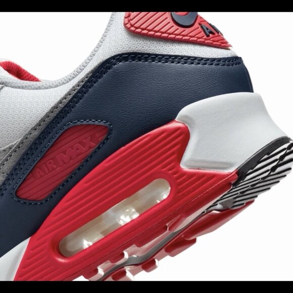 Nike Air Max 90 Cool Grey Red Navy Blue White Shoes DM0029-117 NBY Men’s Sizes